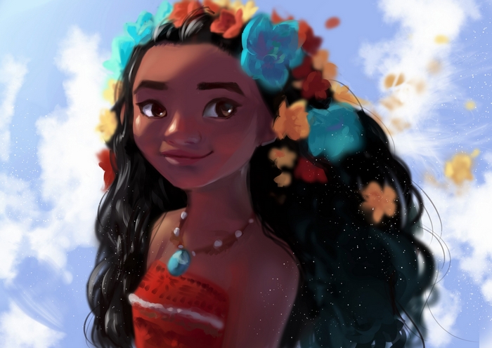 Moana Waialiki with flowers in her hair