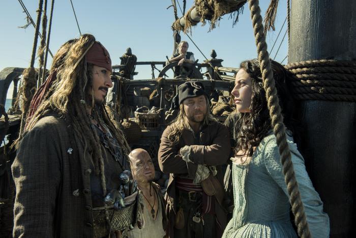Captain Jack Sparrow and Carina Smyth on a ship