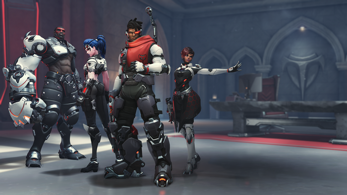 Doomfist and allies from Overwatch in a room