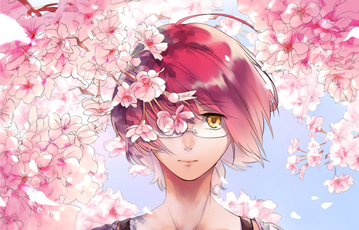 Gowther from The Seven Deadly Sins with cherry blossoms