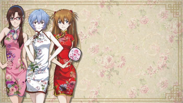 Mari Makinami Illustrious and two other women in cheongsams