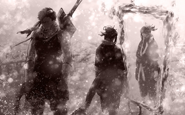 Zabuza Momochi and two others in a snowy landscape