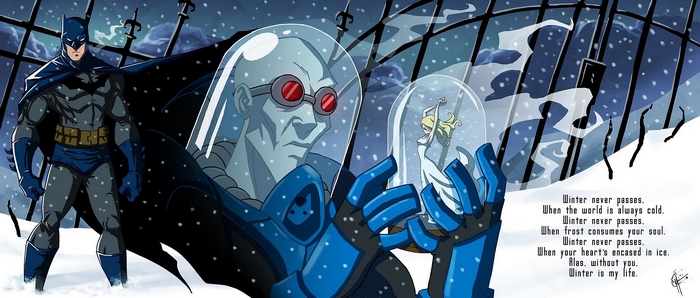 Batman and Mr. Freeze in the snow