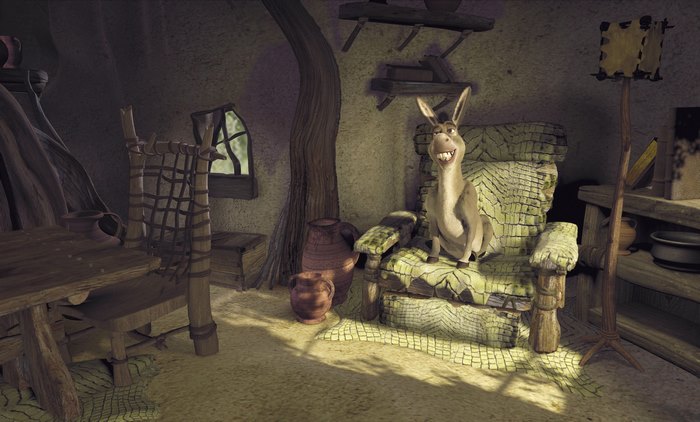Donkey from Shrek sitting in a chair