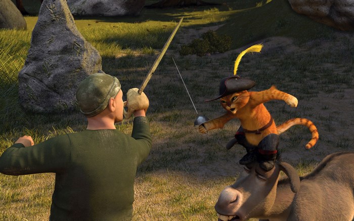 Puss in Boots and Donkey in Shrek