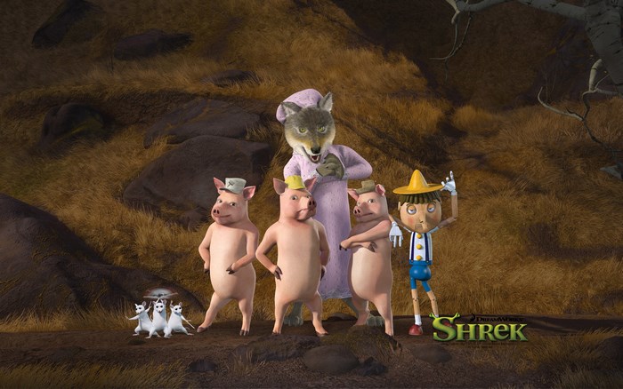 The Three Little Pigs and the Big Bad Wolf from Shrek