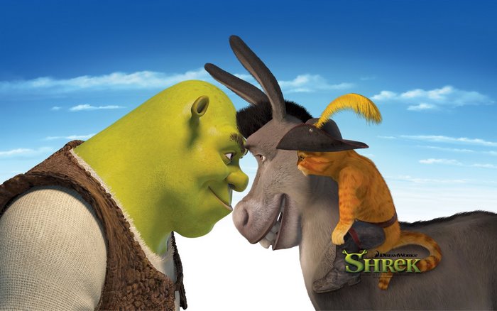 Shrek, Donkey, and Puss in Boots from Shrek