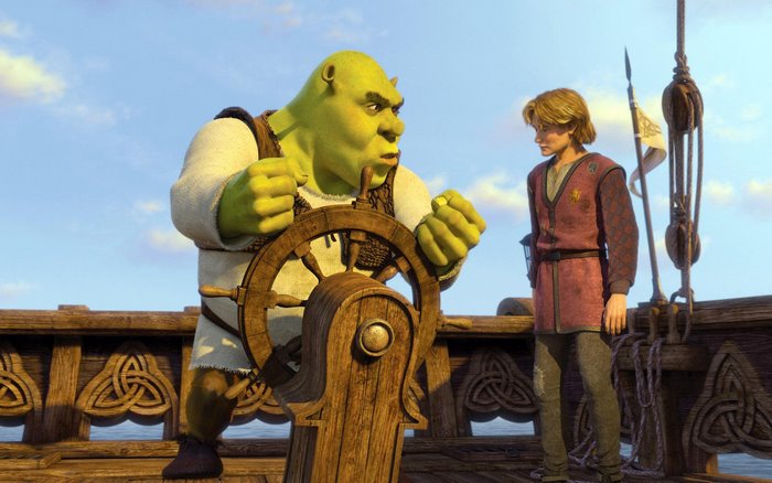 Shrek and Arthur on a ship