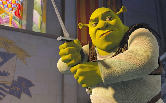 Shrek holding a sword