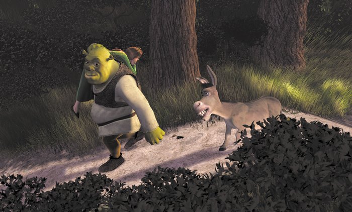 Shrek and Donkey in a forest