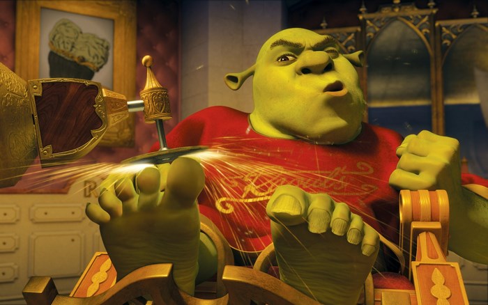 Shrek Relaxing with Sword on Feet