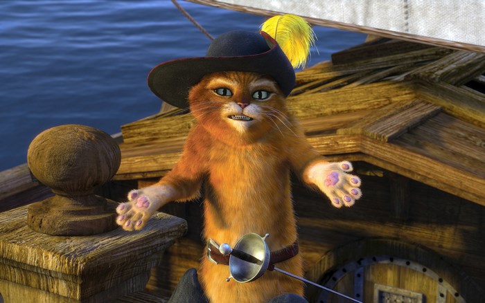 Puss in Boots from Shrek on a boat