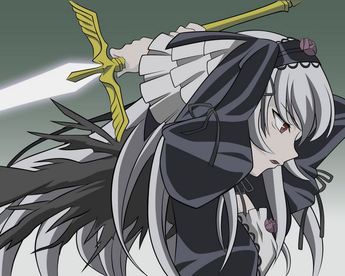 Suigintou from Rozen Maiden holding a sword