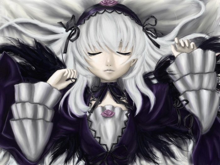 Suigintou from Rozen Maiden sleeping