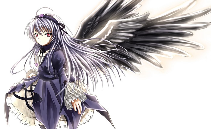 Suigintou from Rozen Maiden with black wings