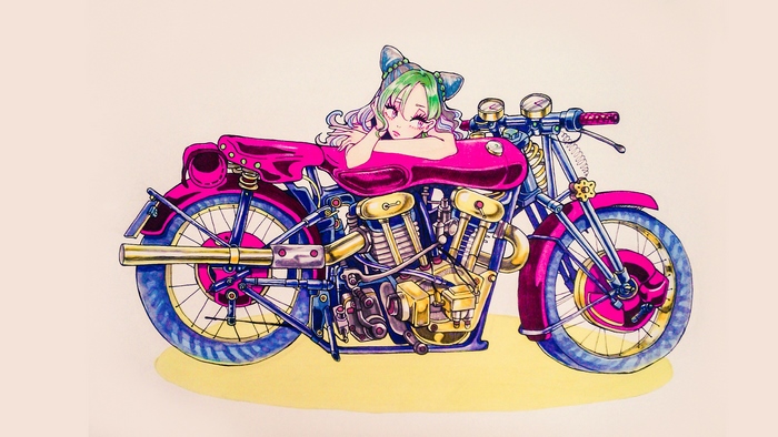 Jolyne Cujoh on a Pink Motorcycle
