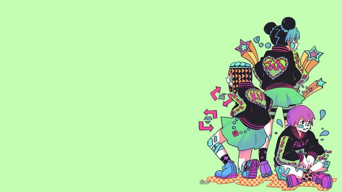Jolyne Cujoh and friends in colorful outfits