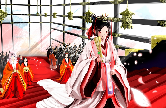 Kaguya Shinomiya and Chika Fujiwara in traditional Japanese attire