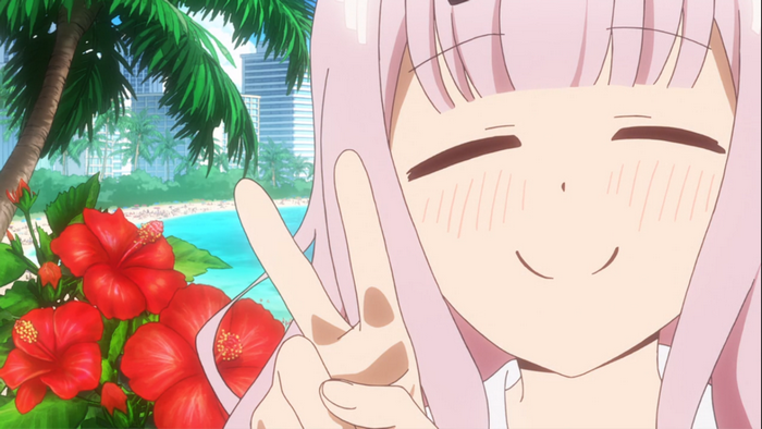 Chika Fujiwara from Kaguya-sama: Love Is War on a beach