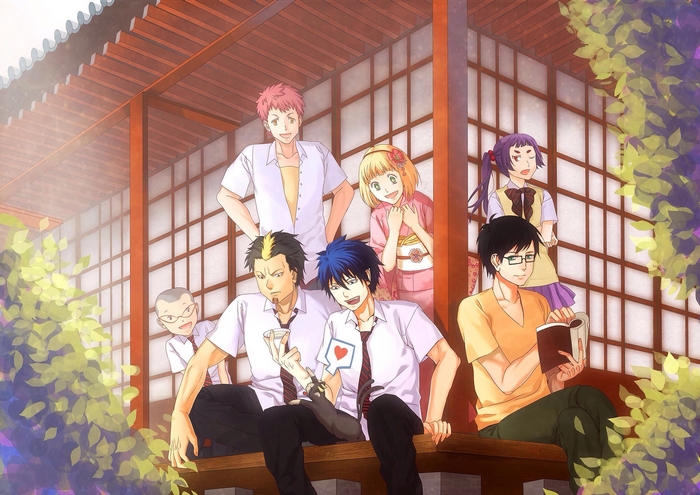 Blue Exorcist characters in traditional Japanese setting