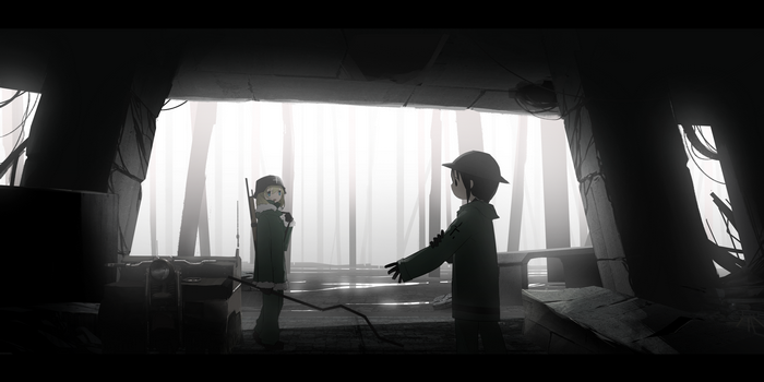 Yuuri from Girls Last Tour in a ruined forest