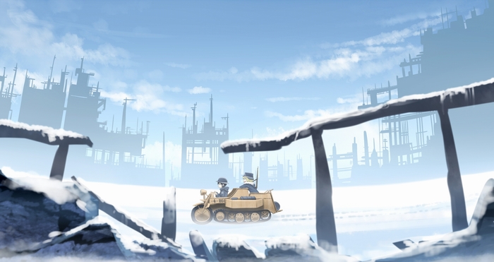 Yuuri from Girls Last Tour in a vehicle