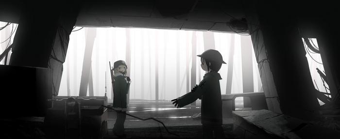 Yuuri from Girls Last Tour in a ruined forest