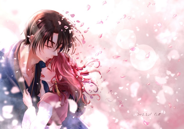 Yona of the Dawn couple with falling petals