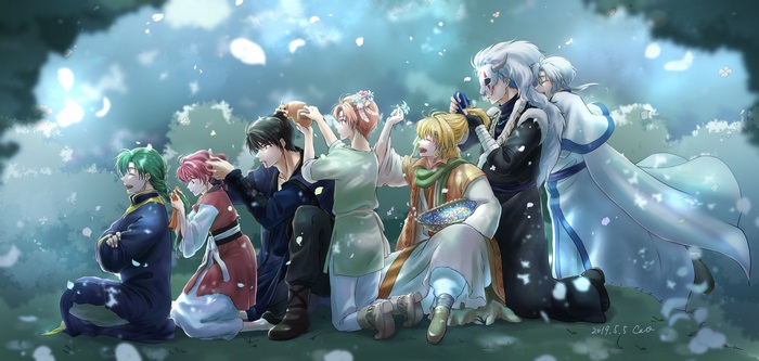 Characters from Yona of the Dawn in a forest