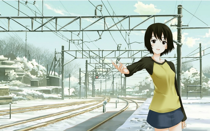 Misaki Nakahara at a Snowy Train Station