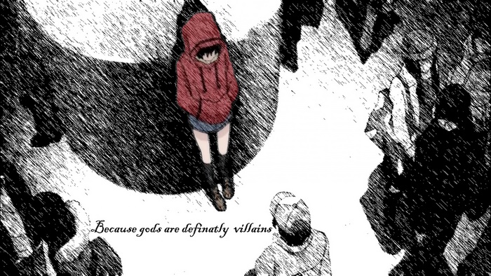 Misaki Nakahara in a red hoodie
