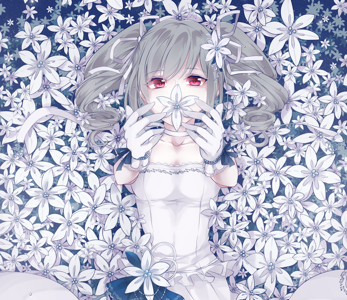 Ranko Kanzaki lying in white flowers