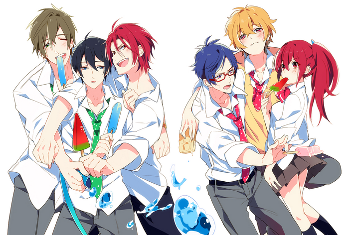 Characters from Free! eating popsicles