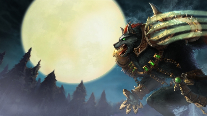 Warwick from League of Legends under the moon