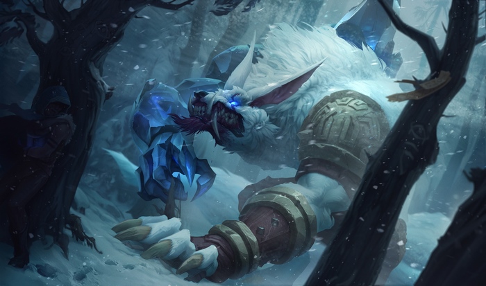 Warwick from League of Legends in a snowy forest