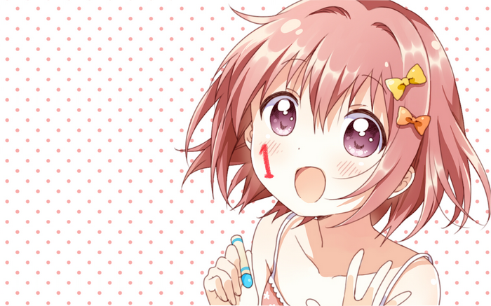 Akari Akaza with a number 1 on her cheek