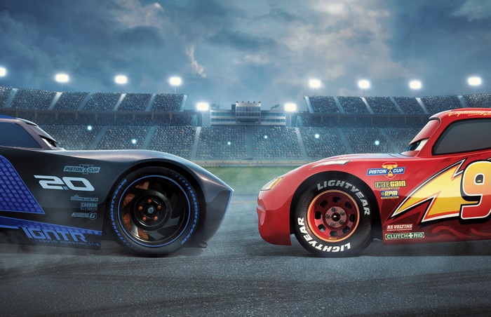 Lightning McQueen and Jackson Storm racing