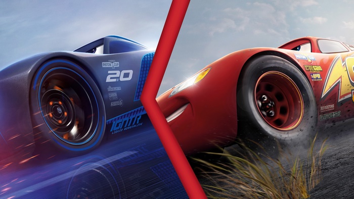 Lightning McQueen and Jackson Storm racing