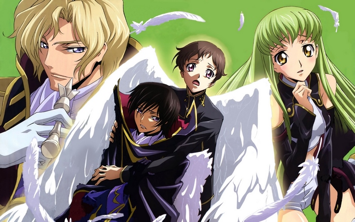 Lelouch Lamperouge, C.C., and Gino Weinberg from Code Geass