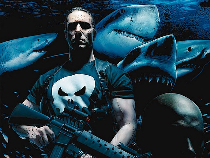 The Punisher with sharks