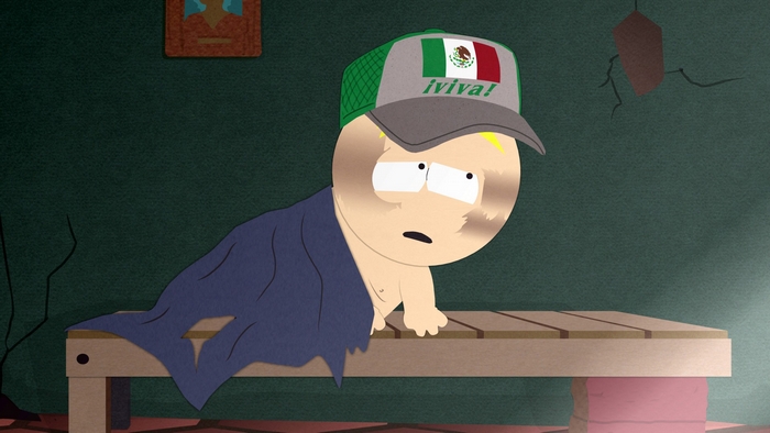 Butters Stotch from South Park wearing a Mexican flag hat