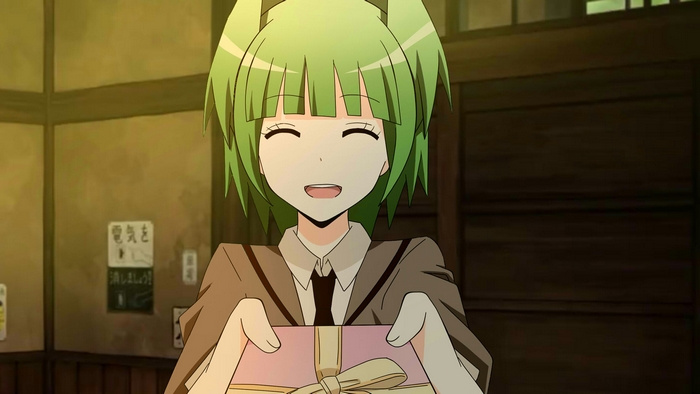 Kaede Kayano from Assassination Classroom holding a gift