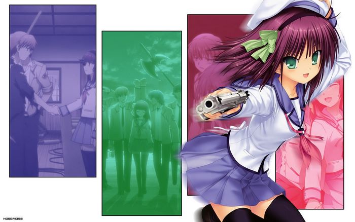Noda from Angel Beats! holding a gun