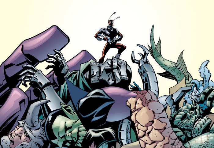 Ant-Man standing on defeated villains
