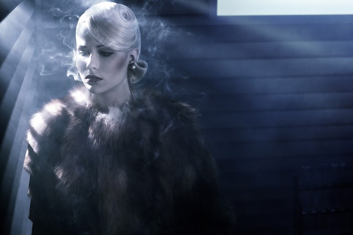 Evan Rachel Wood in Fur Coat with Smoke