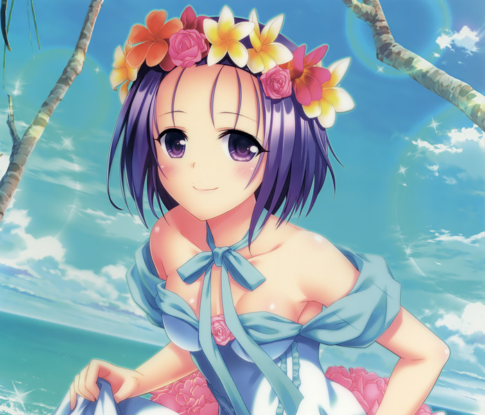 Haruna Sairenji wearing a flower crown on the beach