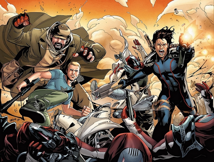 Armstrong and allies fighting enemies