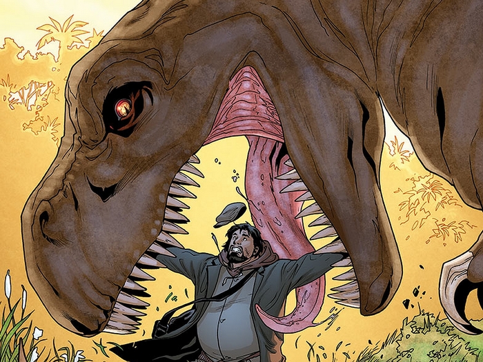 Man attacked by Tyrannosaurus Rex