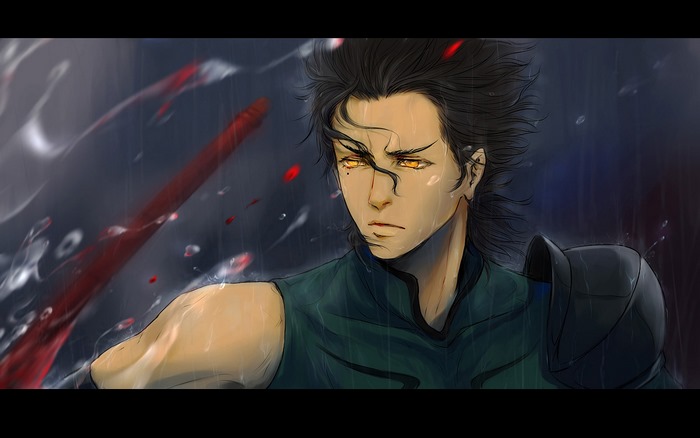 Lancer from Fate/Zero in the rain