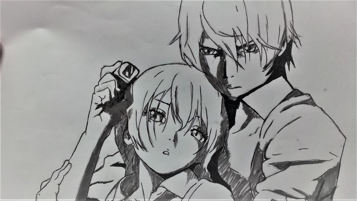 Himiko from Btooom! holding a device